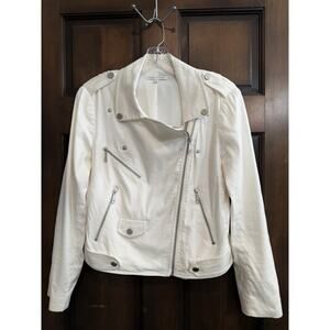 Rebecca Minkoff | Women’s Asymmetrical Zippers Moto Jacket Linen Cotton White -S